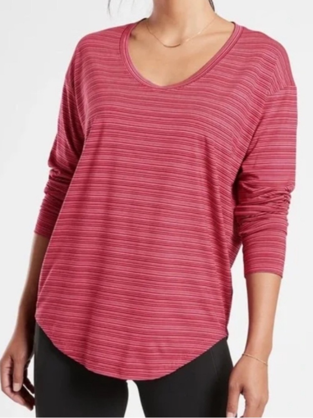 Athleta Cloudlight Stratus Striped Long Sleeve Top Pink Maroon Size L